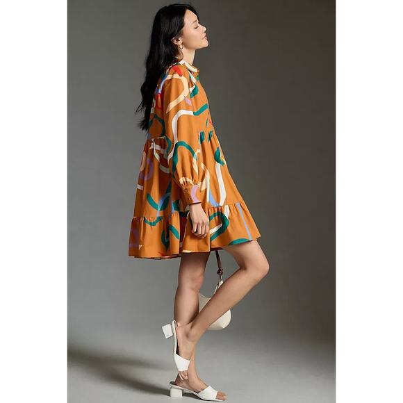 nwt ANTHROPOLOGIE MAEVE sz S Printed Tiered Shirt Dress - Picture 3 of 4